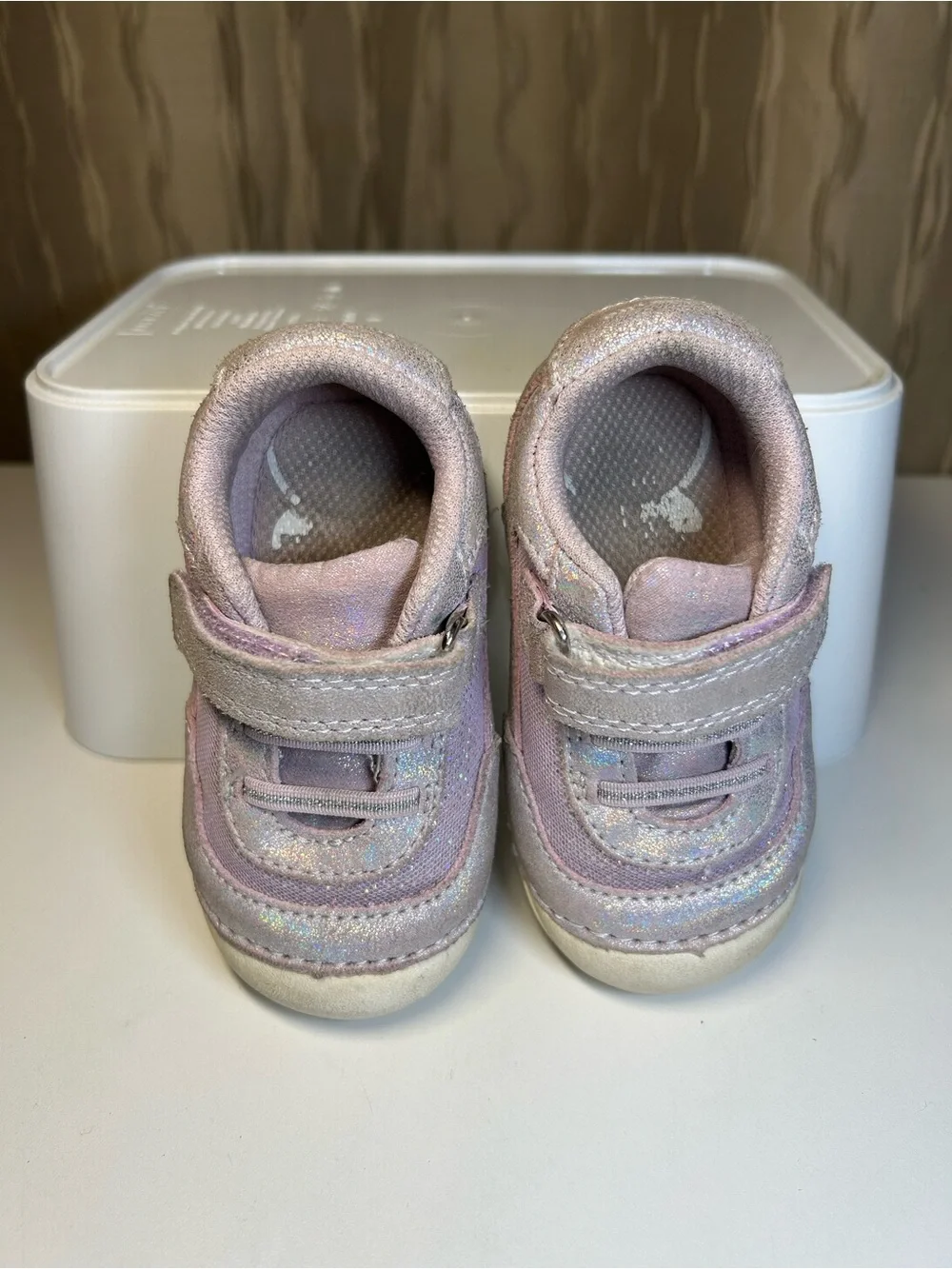 Stride Rite SM Jazzy Baby Girl’s 5M Pink Silver Sparkle Velcro Sneakers